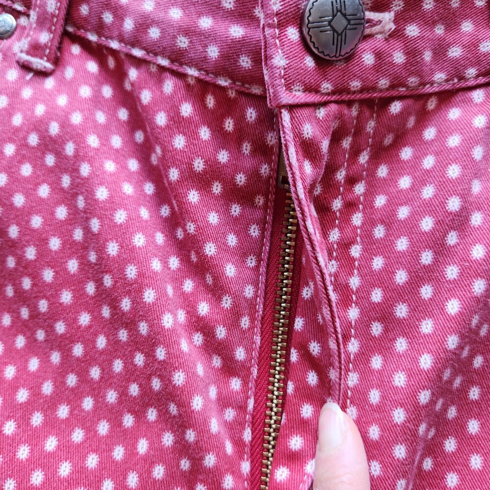 Vintage Lauren Ralph Lauren Polka Dot Red White Denim Crop Pants Pocket Cotton - Picture 3 of 7